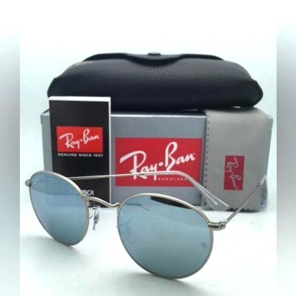 LIKE NEW RayBan Round Metal RB3447 Silver Mirror Ray ban Sunglasses - Picture 6 of 16